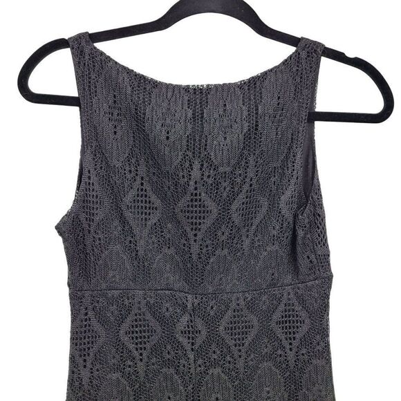 80s Necessary Objects Flapper Dress S Black Midi Lace Overlay Scallop Fringe Hem - Picture 8 of 10